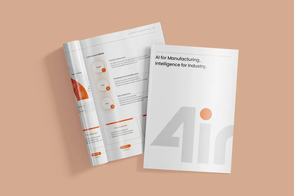 AI 솔루션 기업 영문 카탈로그의 차별점과 도입 절차 페이지, 퍼스트디자인 제작